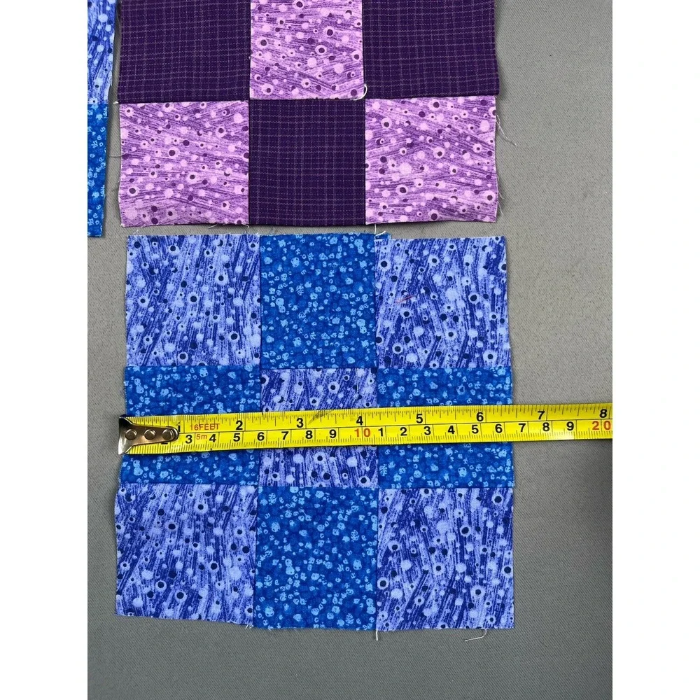 Lot Of 8 VTG Hand Sewn Quilt Blocks Blue Purple Flower Wreath‎ Cotton Appliqué